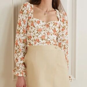 Reformation Chase Cropped Floral Print Crepe Blouse